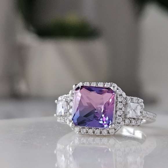 Pink & Purple Emerald Cut Gemstone Ring, 925 Sterling Silver Charmed Aroma - Picture 4 of 8